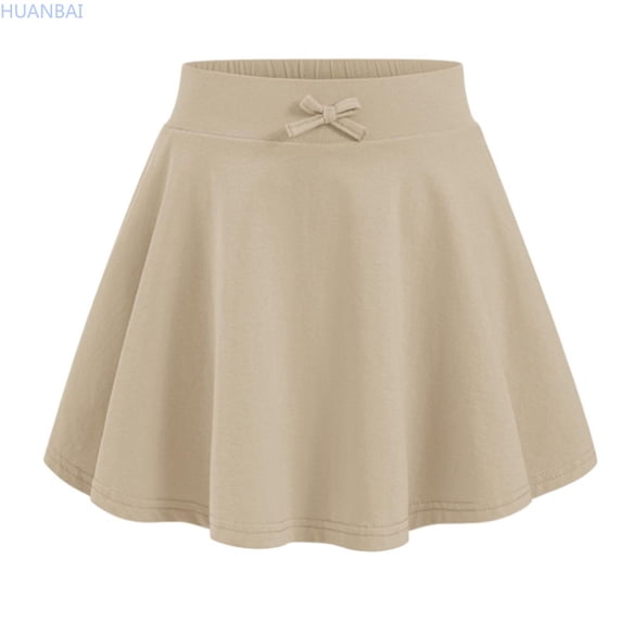 HUANBAI Girls Casual Summer Skirt With Bow Solid Color Athletic Tennis Skirt For Tweens And Teens Comfortable Stretchy Waistband Playwear Casual Midi Dresses 5-6 Years