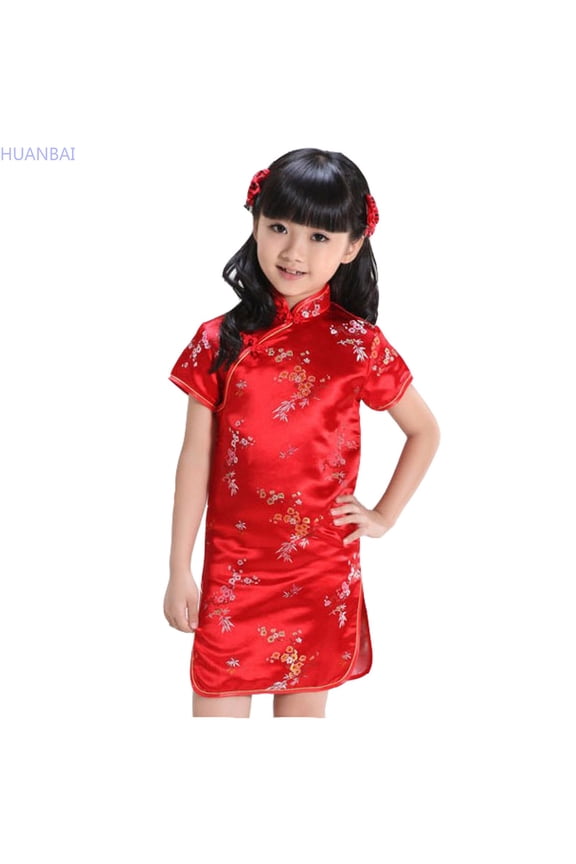 Girls Chinese Dress Qipao Baby Girls Year Clothing Floral Short Sleeve Cheongsam Kids Birthday Party Outfits Skirt Dresses 6-12 Months