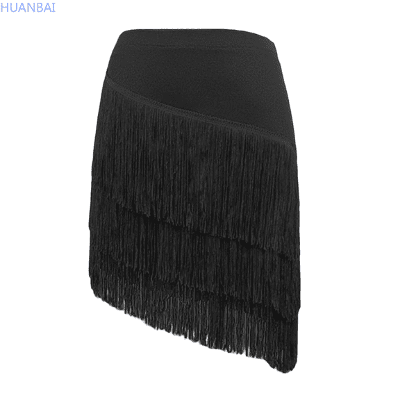 HUANBAI Girls Dance Performance Skirt Solid Color Fringe V Cut Elastic Waist Semi Formal Tutu For Recital Ballet Jazz Ages 3 15 Years Casual Midi Dresses 3-4 Years