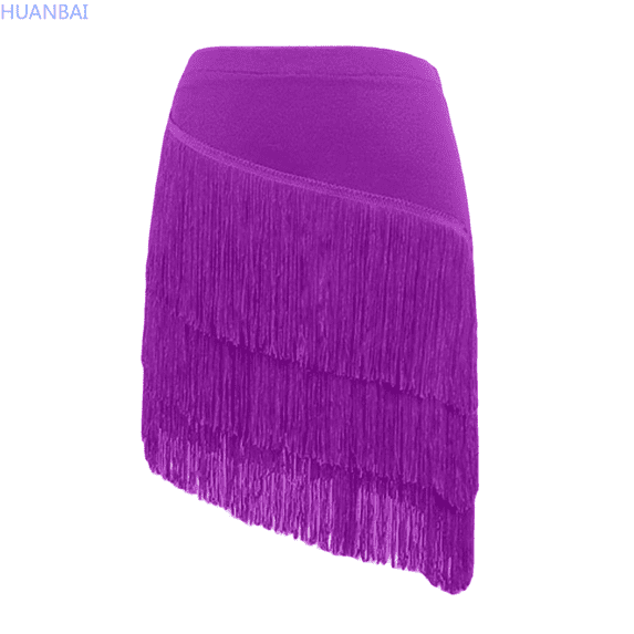 HUANBAI Girls Dance Performance Skirt Solid Color Fringe V Cut Elastic Waist Semi Formal Tutu For Recital Ballet Jazz Ages 3 15 Years Party Mini Dress 4-5 Years
