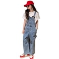 thumbnail image 1 of HUANBAI Girls Denim Denim Jumpsuit Wide Leg Jeans Adjustable Strap Baggy Jumpsuit With Pockets Cute Playsuit For Girls Age 3 14 6-7 Years, 1 of 8