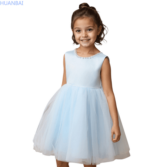 HUANBAI Girls' Dress Backless Design With Bowknot Style For And Parties Elegant And Comfortable Sundress for Kids 150