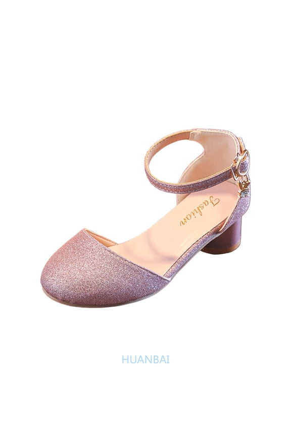 Girls Dress Shoes Girls High Heel Sparkly Flower Girl Shoes Closed Toe Ankle Strap Girl For Kids Formal Wedding Party Birthday ,(11-12 Years Pink) Size ,3