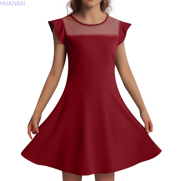 HUANBAI Girls Dress Summer Ruffle Sleeve Mesh A Line Casual Party Dresses With Pockets For Kids 4 11 Years Little Girl Floral Dress 4-5 Years