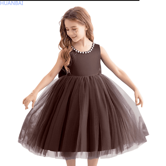 HUANBAI Girls Dresses For Everyday Wear Dress For Girls Children Wedding Dress Flower Girl Dress Piano Performance Skirt Casual Midi Dresses 6-7 Years