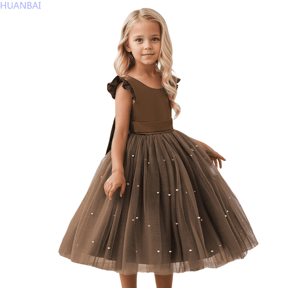 HUANBAI Girls Dresses Flutter Sleeve V Neck Dress For Casual Outdoor Photo Shoot Party Performance Spring Summer Fall Outfits Shorts Athletic Skirt 3-4 Years