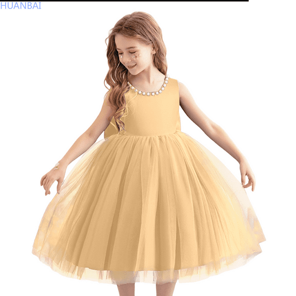 HUANBAI Girls Dresses For Everyday Wear Dress For Girls Children Wedding Dress Flower Girl Dress Piano Performance Skirt Summer Dresses 6-7 Years