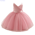 thumbnail image 1 of HUANBAI Girls Dresses V Net Dress For Toddler Baby Girls Casual Party Photoshoot Outfit Comfortable Stretchy Waist Spring Summer Fall Girls Dress Sweet 5-6 Years, 1 of 6