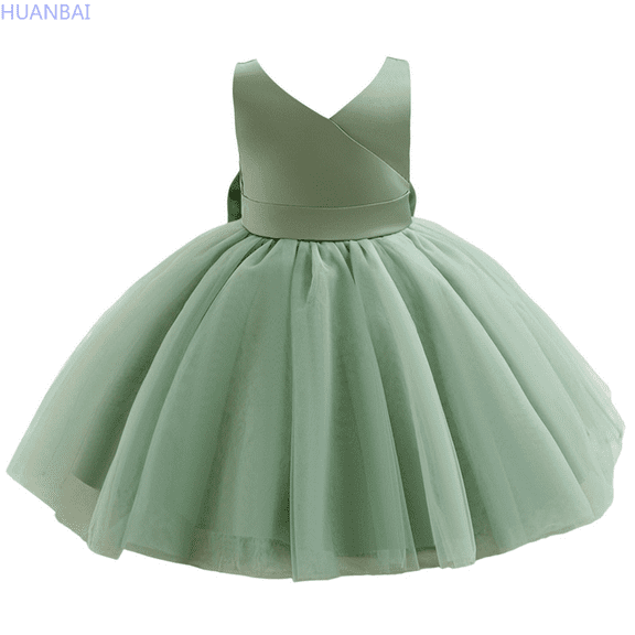 HUANBAI Girls Dresses V Net Dress For Toddler Baby Girls Casual Party Photoshoot Outfit Comfortable Stretchy Waist Spring Summer Fall Party Mini Dress 12-18 Months
