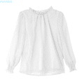 thumbnail image 1 of HUANBAI Girls Flocked Mesh Ruffle Blouse Long Sleeve Shirt With Elastic Elegant Stand Collar Tops For Toddler Kids Teenage Party Dress Outfit Toddler Shirts 6-7 Years, 1 of 6