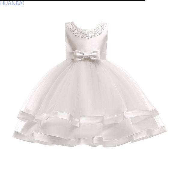 HUANBAI Girls Flower Dresses For Wedding Party Pageant Princess Dress Casual Midi Dresses 3-4 Years