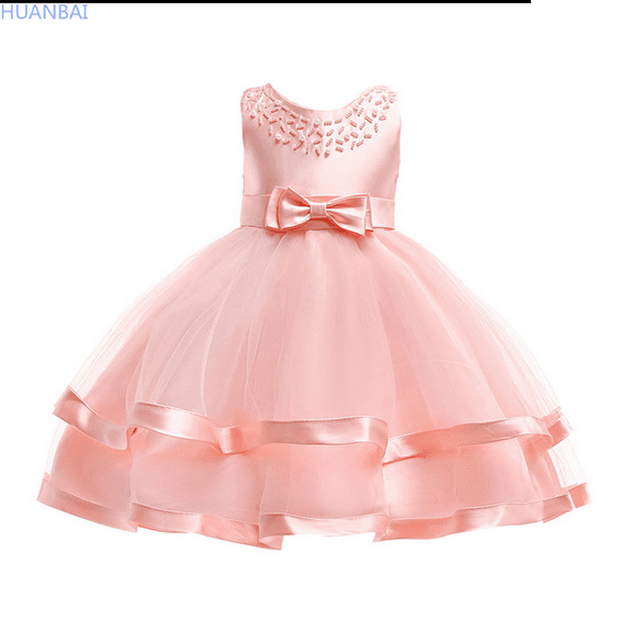 HUANBAI Girls Flower Dresses For Wedding Party Pageant Princess Dress T-Shirt Dress 3-4 Years
