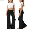 thumbnail image 1 of HUANBAI Girls Foldable Waist Pleated Yoga Pants Pure Color Wide Leg Loose Casual Trousers For Everyday Comfort Girls Joggers Sweatpants 5-6 Years, 1 of 6