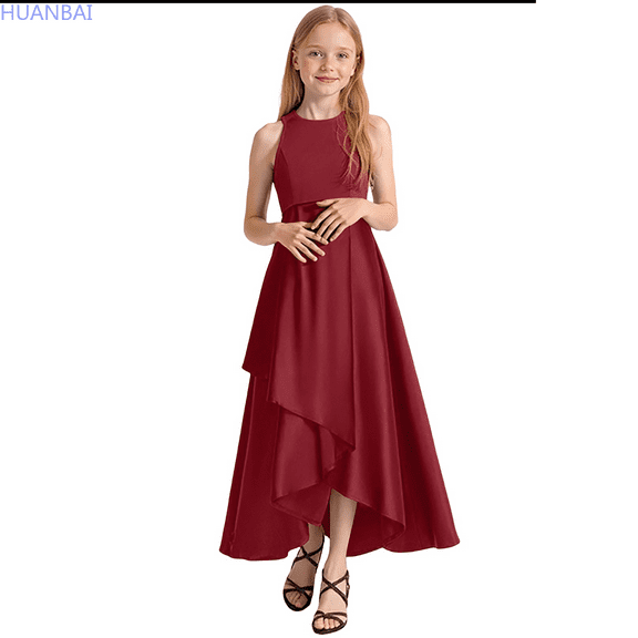 HUANBAI Girls Formal Dresses Party Gown For Recital Performance Pageant Elegant Sleeveless Summer Dress For Kids Toddler To Teen A-line Sundress 11-12 Years