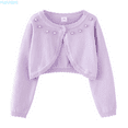 thumbnail image 1 of HUANBAI Girls Knit Cardigan Sweater Casual Summer Fall Outerwear For Toddler Kids Teenage Girls With Rhinestone Design Soft Basic T-Shirts 5-6 Years, 1 of 5