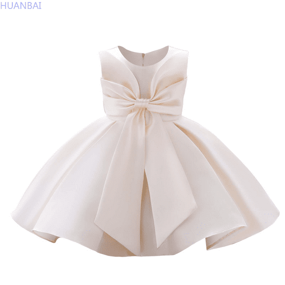 HUANBAI Girls' Oversized Bowknot Party Dress Flower Girl Tutu Dress For Weddings & Short Sleeve Dress 3-6 Months