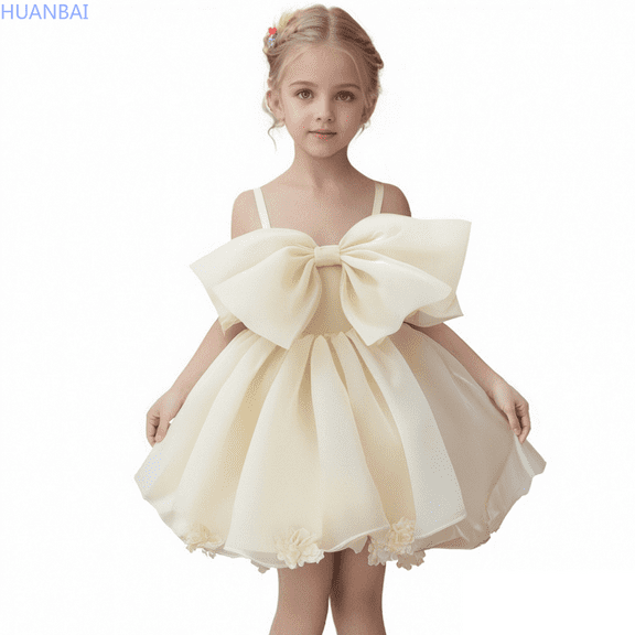 HUANBAI Girls Party Dress Elegant Embroidered Tutu Gown For Birthday Performance Flower Girl Formal Attire Short Sleeve Dress 6-9 Months