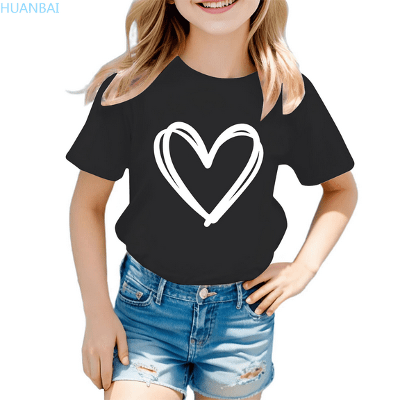 HUANBAI Girls Short Sleeve T Shirts Kids Summer Tops Crewneck Basic Graphic Tees 3-4 Years