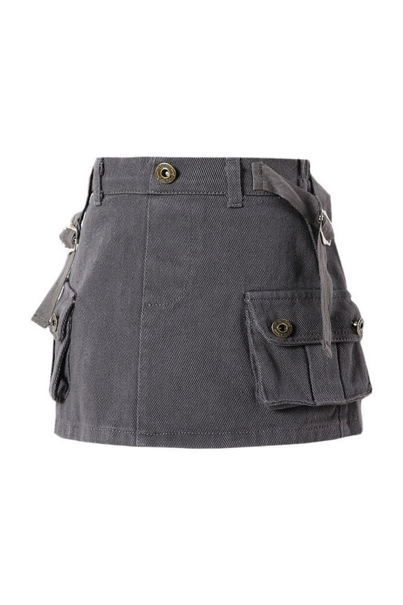Girls Solid Color Cargo Skirt Low Waist Short Denim Jean Skirt 6-7 Years