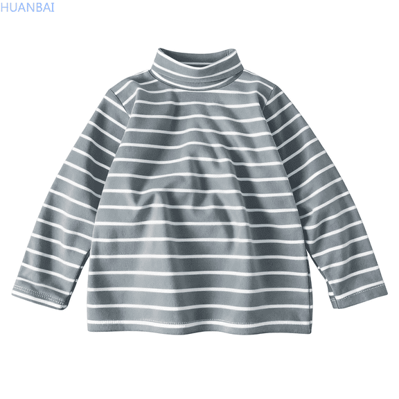HUANBAI Girls Striped Thermal Long Sleeve Turtleneck Sweatshirt Soft Stretch Fleece Lined Top For Warmth And Comfort Casual Sweatshirt Tops 90