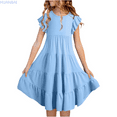 thumbnail image 1 of HUANBAI Girls Summer Dresses Double Layer Flutter Sleeve Flowy A Line Dress Casual Gradient Midi Dresses Long Maxi Dress 8-9 Years, 1 of 8