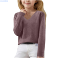 thumbnail image 1 of HUANBAI Girls Sweaters For Autumn And Winter Long Sleeve V Neck Knit Pullover Sweaters For Children Kids Girls Casual Sweaters 150, 1 of 5