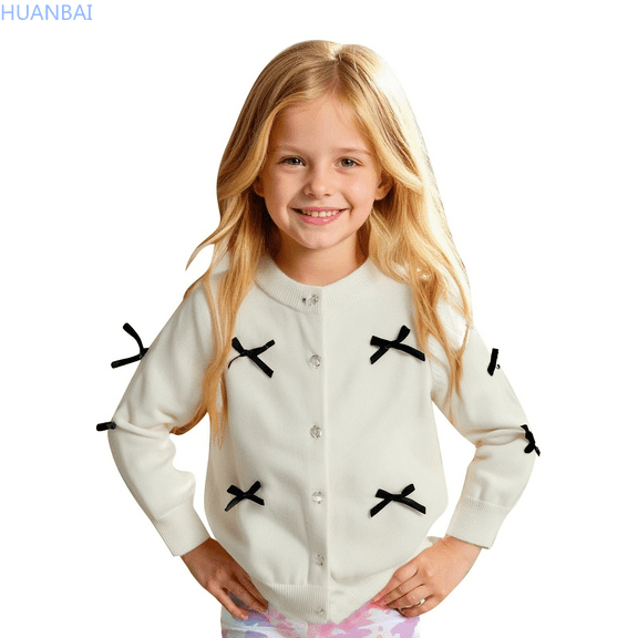 HUANBAI Girls Sweaters Soft Knit Cardigan With Bow Detail Comfortable Lightweight Open Front Cover Up For Everyday Wear Casual Sweaters 120