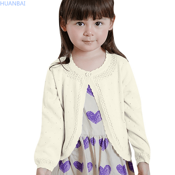 HUANBAI Girls Sweaters Soft Knit Cardigan With Floral Beaded Design Comfortable Open Front Coat For Toddler And Baby Casual Sweaters L