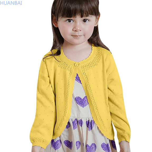 HUANBAI Girls Sweaters Soft Knit Cardigan With Floral Beaded Design Comfortable Open Front Coat For Toddler And Baby Casual Sweaters S