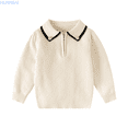 thumbnail image 1 of HUANBAI Girls Sweaters Soft Knit Half Zip Pullover With Faux Collar Comfortable Casual Top For Toddler And Kids Warm Winter Clothes Long Sleeve Sweater 130, 1 of 5