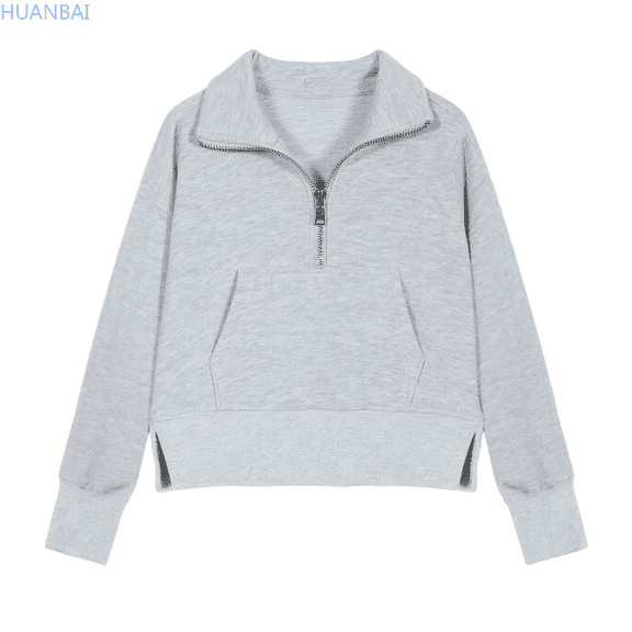 HUANBAI Girls Sweatshirts For Teen Girls Half Zip Long Sleeve Cropped Hoodies Preppy Cute Clothes For Girls With Thumb Hole Crewneck Loose Sweatshirt 120