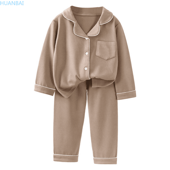 HUANBAI Girls Thermal Pajama Soft Double Velvet Long Sleeve Two Piece Outfit Cozy Winter Homewear For Toddlers And Kids With Lapel Collar Outfits for Girl 2-3 Years