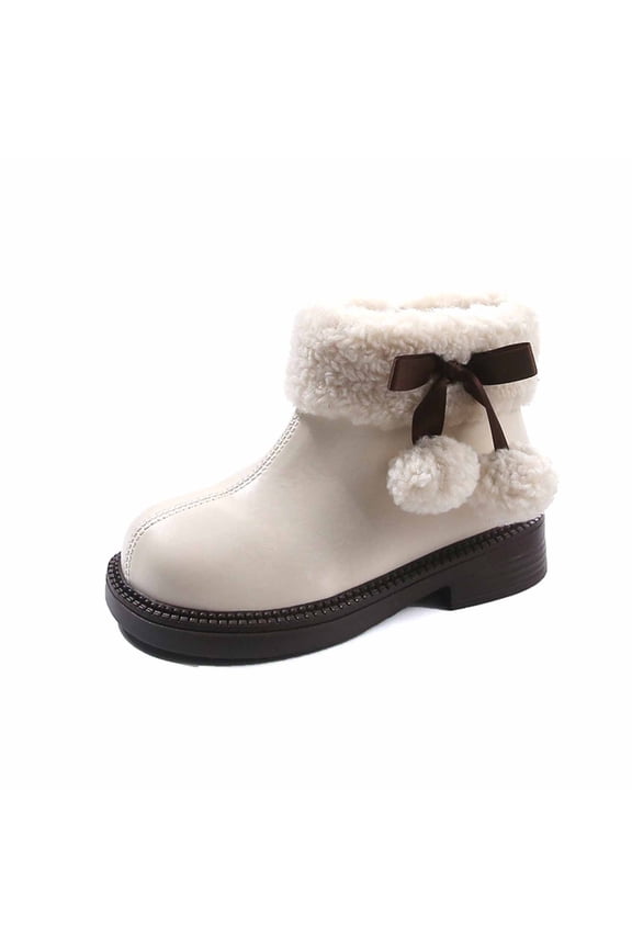 Girls Winter Boots For Kids With Bow And Pom Poms able Warm Ankle Booties Perfect For Autumn And Winter Wear Girls Ankle Boots 4.5-5 Years