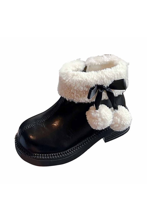 Girls Winter Boots For Kids With Bow And Pom Poms able Warm Ankle Booties Perfect For Autumn And Winter Wear Girls Ankle Boots 9-9.5 Years