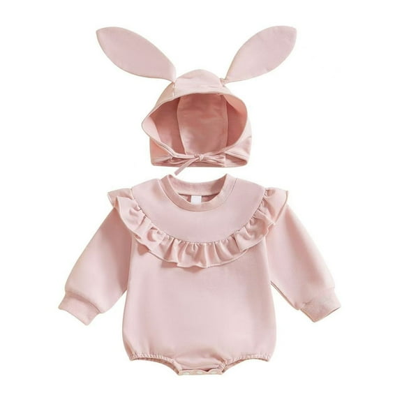 HUANBAI Baby Boys Girls Long Sleeve Solid Easter Rabbit Ear Romper Kids Clothes Set 12M