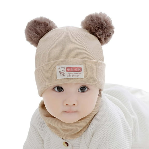 HUANBAI Baby Girls Boys Soft Warm Knit Hat Kids Winter Hat With Earflap Scarf Hood Hat One Size