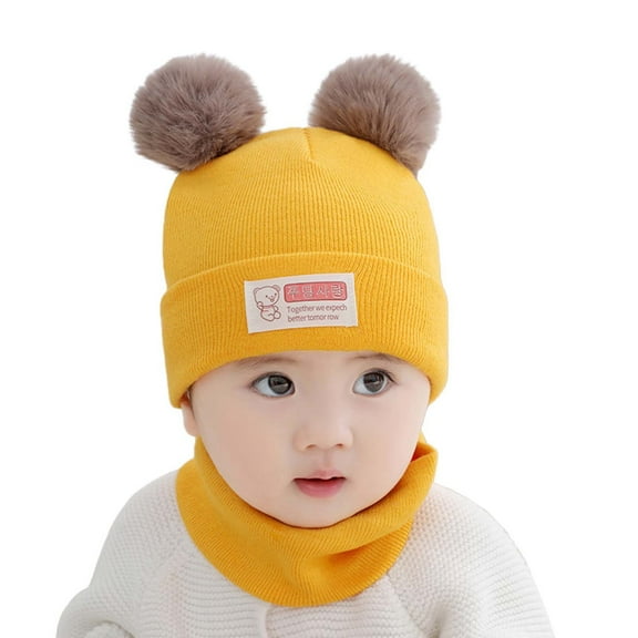 HUANBAI Baby Girls Boys Soft Warm Knit Hat Kids Winter Hat With Earflap Scarf Hood Hat One Size