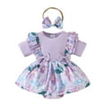 thumbnail image 1 of HUANBAI Infant Girls Short Sleeve Ribbed Floral Romper Newborn Bodysuits Dress Headbands Set Romper Bodysuit, 1 of 7