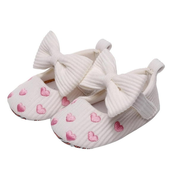 HUANBAI Girls Single Shoes Heart Embroider Bowknot First Walkers Shoes Toddler Sandals Princess Shoes 0-6 Months