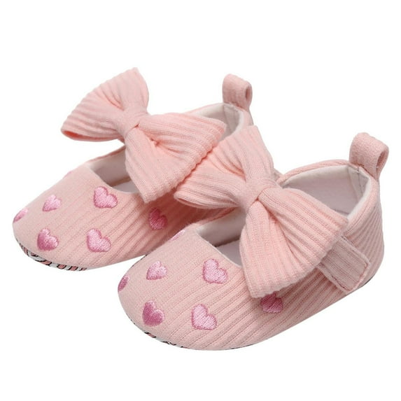 HUANBAI Girls Single Shoes Heart Embroider Bowknot First Walkers Shoes Toddler Sandals Princess Shoes 12-18 Months