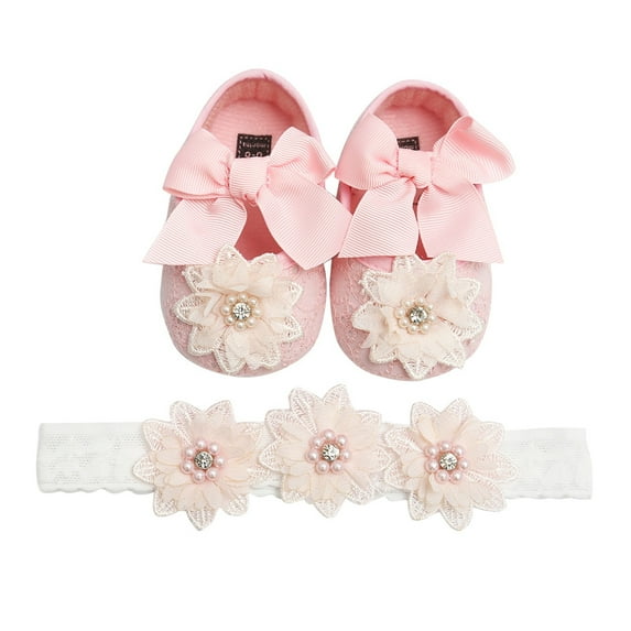 HUANBAI Toddler Baby Girls Prewalker Bowknot Flower Princess Shoes+Headband Set 11
