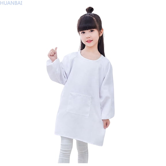 HUANBAI Kid Art Smock Solid Color With Pocket Apron For Children Printed Artist Painting Aprons Smocks With Long Sleeve Summer Blouse for Girls 1-4 Years