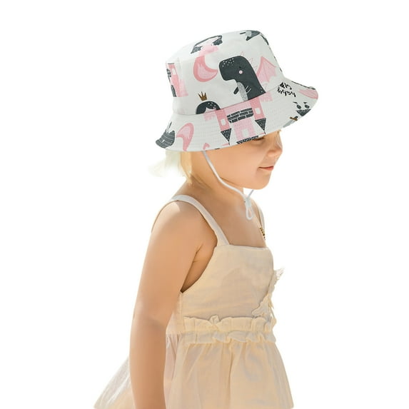 HUANBAI Kids Adjustable Chin Strap Sun Protection Hats Summer Spring Sun Hat Cute Outdoor Beach Bucket Cap One Size