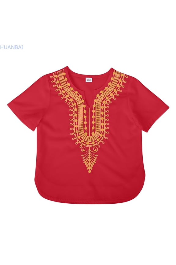 Kids African Classic Childrens Dashiki Casual Loose Shirt Outfits Boys Girls Boys Casual Tops 1-2 Years
