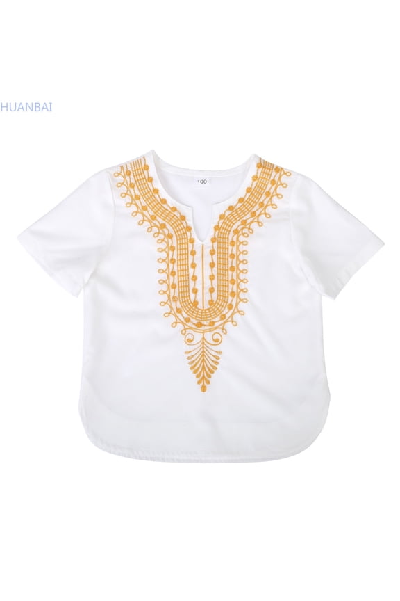 Kids African Classic Childrens Dashiki Casual Loose Shirt Outfits Boys Girls Kids Crewneck Tops 2-3 Years