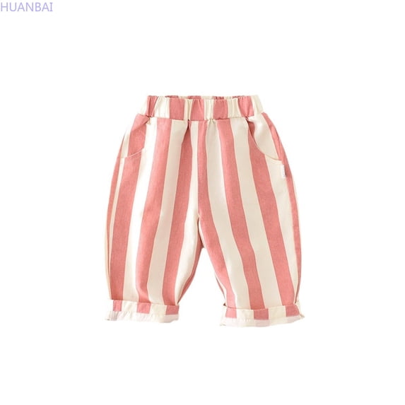 HUANBAI Kids Baby Girl Minimalist Striped Pants Daily Elastic Waist Pants Wide Leg Sweatpants 18-24 Months