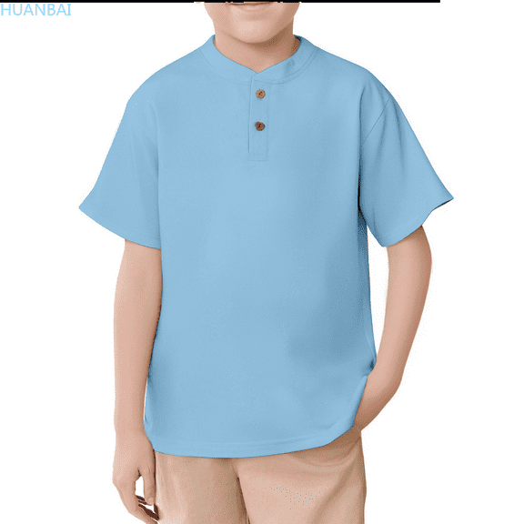 HUANBAI Kids Boys Girls Short Sleeve Tee Shirt Button Front Closure Comfortable & Soft Fabric T Shirt Breathable Tshirts Boys' Crew Neck Tees 5-6 Years