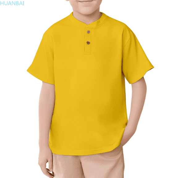 HUANBAI Kids Boys Girls Short Sleeve Tee Shirt Button Front Closure Comfortable & Soft Fabric T Shirt Breathable Tshirts Kids Crewneck Tops 9-10 Years