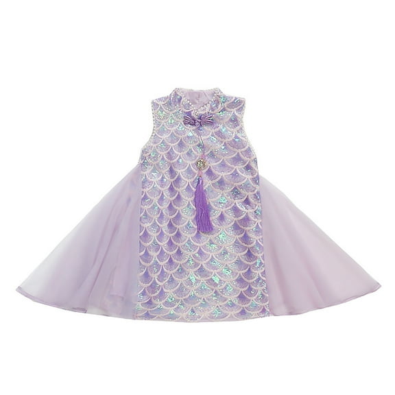 HUANBAI Kids Girls Fish Scale Pattern Dresses Summer Toddler Short Sleeve Tutu Party Outfits 10 -11 Years