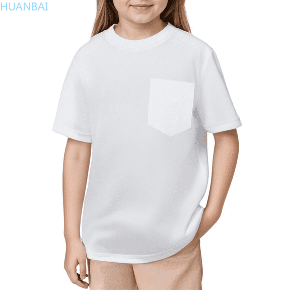 HUANBAI Kids Mesh T Shirts Short Sleeve Plain Top Tees Boy & Girl Baby Unisex Toddler Children Crew Neck T Shirt With Pocket Boys Basic Tees 2-3 Years